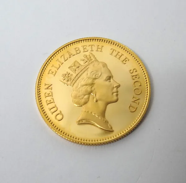 A Hong Kong gold one thousand dollars, commemorating The Royal Visit 1986, cased.