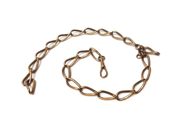 A 9ct gold open curb link watch chain fitted with one 9ct gold swivel, weight 39.8gms.