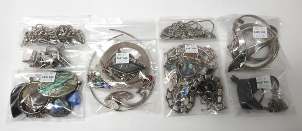 Silver and other jewellery, including; necklaces and chains, bracelets, bangles, a wristwatch, a collar necklace, rings, pendants, earrings, a pink pa