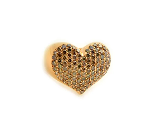 A gold and cinnamon coloured diamond heart shaped ring, pave set with cinnamon coloured diamonds, detailed indistinctly TABBAH and 750, ring size M, g