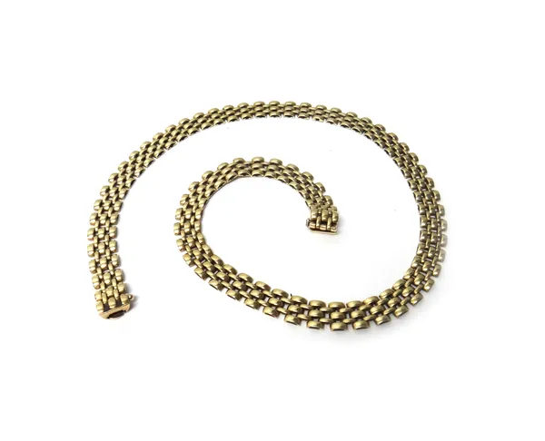 A 9ct gold multiple row oval link collar necklace on a snap clasp, detailed 9Kt ITALY, length 41cm, weight 23gms.