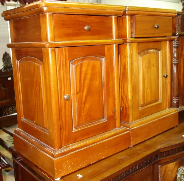 A 20th century yew wood side unit with pair of drawers and pair of cupboards, and an oak three tier occasional table, 44cm wide. (2)  H1