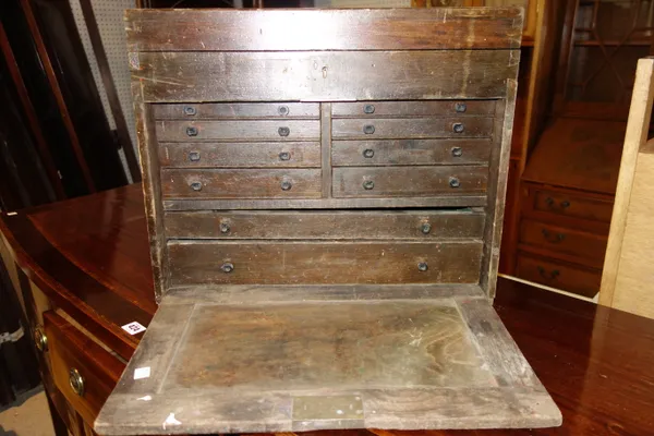 A large 19th century mahogany and line inlaid chest with two short and three long drawers, 138cm wide x 149cm high.   DIS