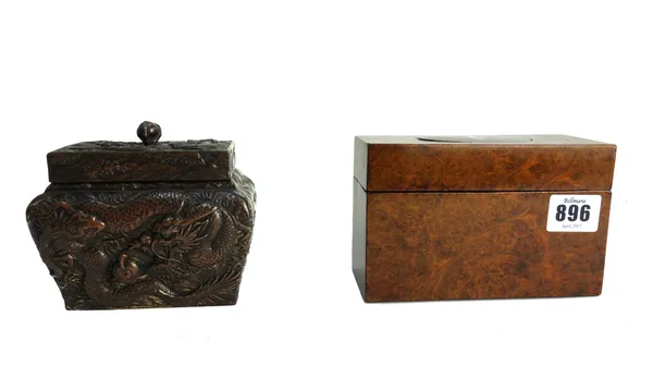 A quantity of brass wares including, a pair of 19th century Dutch fire dogs, 35cm high, various 19th century tobacco boxes, trench art, a pair of turn