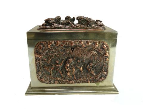 A pair of patinated and gilt bronze figural candlesticks, 19th century, each classical female figure holding aloft a two handled urn over a circular b