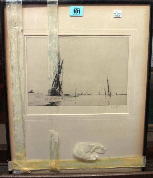 Arthur J F Bond (b.1888), Boat on the shore, etching, signed in pencil, 17.5cm x 25cm.  I1