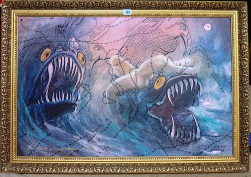 Sven Goran Svensson (b.1943), Sea creatures , oil on canvas, signed, 55cm x 85cm.   G1