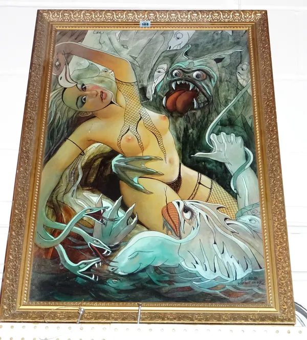 Sven Goran Svensson (b.1943), Nude and Sea Serpents, oil on canvas, signed,  85cm x 55cm.   I1
