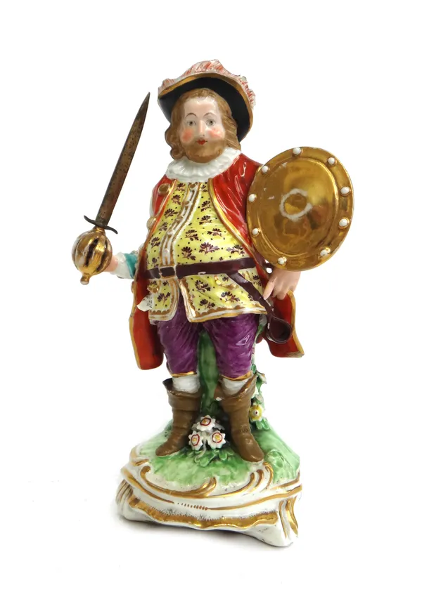 A Derby porcelain figure of Falstaff, late 18th century, modelled on a naturalistic gilt scroll base, 21cm high.