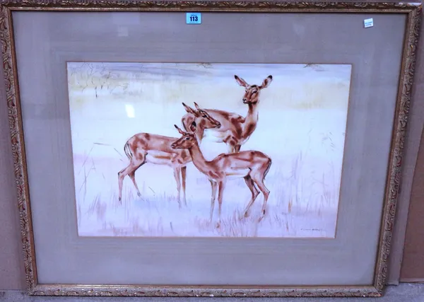 Simon Hodges (20th century), Deer, watercolour, signed, 42cm x 63cm.  G1