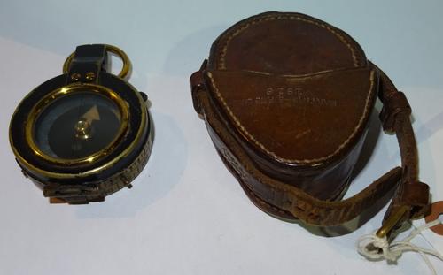 Military interest; a Verners pattern mark VII compass, dated 1914, H Hughes & Son, with associated case. CAB