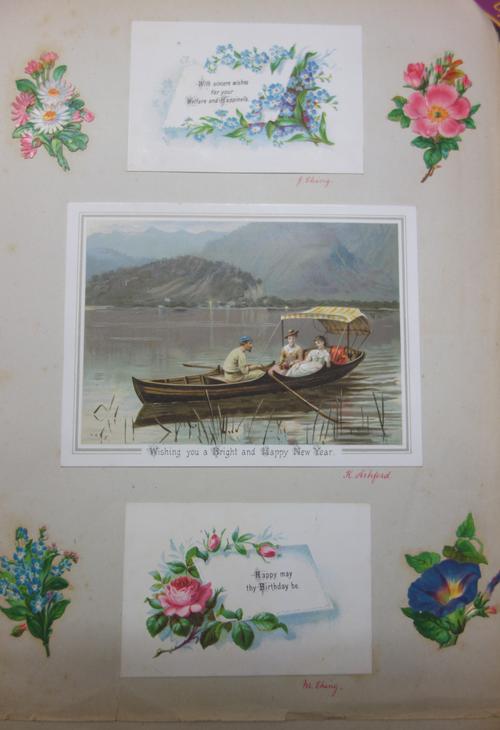 GREETINGS CARDS - a large selection, mounted in 3 albums, includes Christmas, New Year, etc., mostly later 19th / earlier 20th cents.