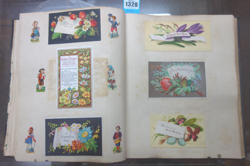 GREETINGS CARDS - mounted on approx. 40pp., with some scraps, woodbury types & associated material, with some others loosely inserted; (later 19th cen