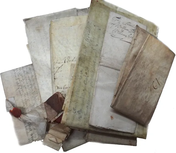 OLD DOCUMENTS - mostly Surrey, approx. 22 (1617-1758); also includes one for a Lady Elizabeth Lincoln (? ca. 1580); & another (temp. James I) with a d