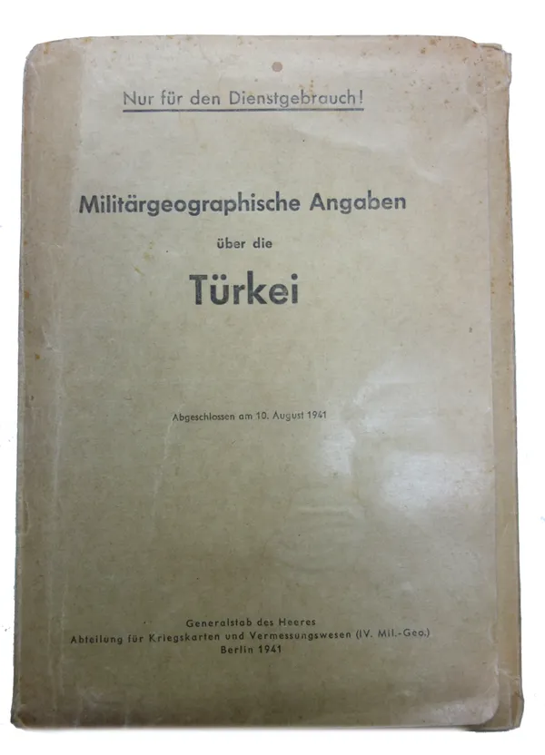 WORLD WAR 2, TURKEY - Militargeograohische Angaben uber die Turkei. comprises: Textheft, Bildheft, Ortschaftsverzeichnis & 11 loose maps & plans; all