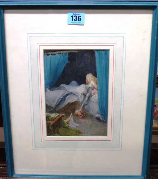 W. H. Walker (19th/20th century), A drunken bedfellow, watercolour, signed, 18cm x 12.5cm.  F1