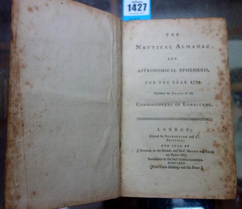 The NAUTICAL ALMANAC and ASTRONOMICAL Ephemeris for the year 1774  . . .  folded tables, advert. leaf; contemp. calf, gilt-decorated & panelled spine