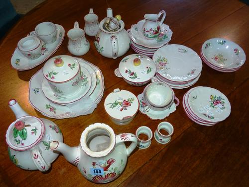 Ceramics, including; A matched set of part dinner and teawares , decorated with flowers against a white background, assorted factories including Lunev