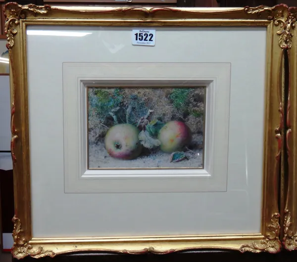 William Hough (1819-1897), Still life studies of apples, a pair, watercolour, both signed, each 11.5cm x 15.5cm.(2)