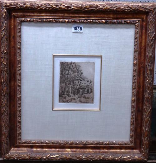 Paul Cezanne (1839 - 1906), Entrance to the farm, etching, 13cm x 10.5cm.