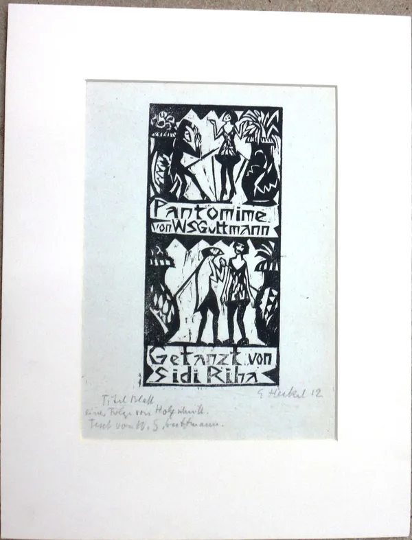 Erich Heckel (1883-1970), Pantomime von WS Guttman, woodblock print, signed, inscribed and dated '12, unframed, 23.5cm x 11cm. DDS