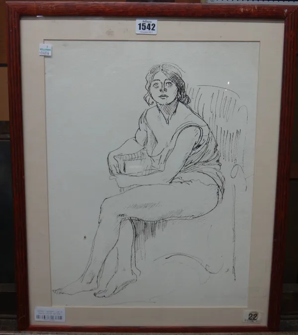 Attributed to Augustus John (1878-1961), Seated Female, pen and ink, 43cm x 31.5cm.