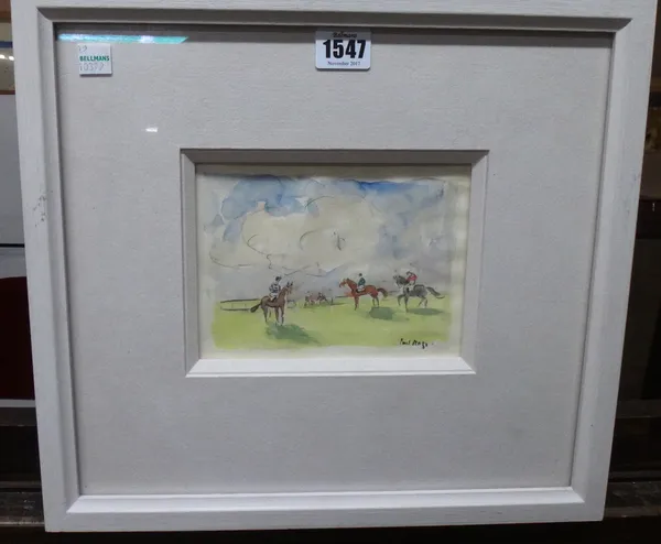 Paul Maze (1887-1979), Race horses exercising, watercolour over pencil, signed, 11cm x 16cm. DDS