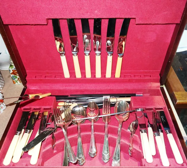 A silver plated canteen of flatware, cased. (qty) S1