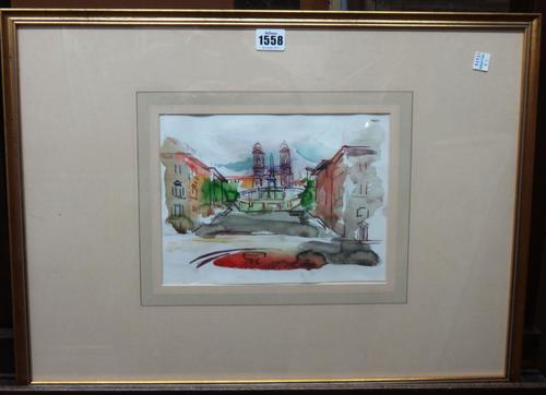 Keith Baynes (1887-1977), The Spanish steps, Rome, watercolour, signed, 18.5cm x 25cm. DDS