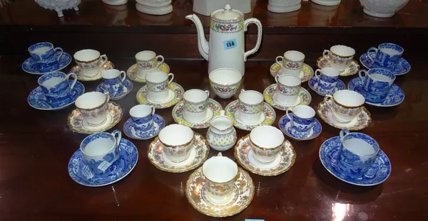 Ceramics, including; a four piece blue and white Royal Worcester coffee set, a six piece blue and white Copeland coffee set, a six piece Coalport Haze