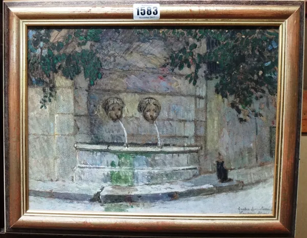 Bessie Davidson (1879-1965), La fontaine d'Argent, Aix en Provence, oil on canvas laid on board, signed and indistinctly inscribed, 23cm x 30cm.
