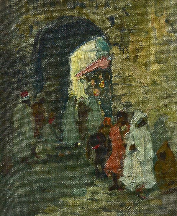 Bessie Davidson (1879-1965), One of the Three Gates, Tangiers, Morocco, oil on canvas, 26cm x 20.5cm.  Illustrated
