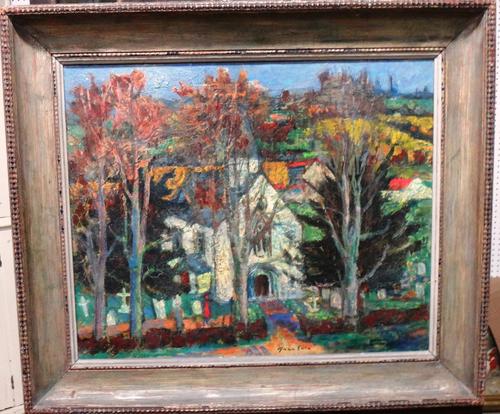 Attributed to Emilio Grau-Sala (1911-1975), Village scene, oil on canvas, bears a signature, 45cm x 54.5cm.