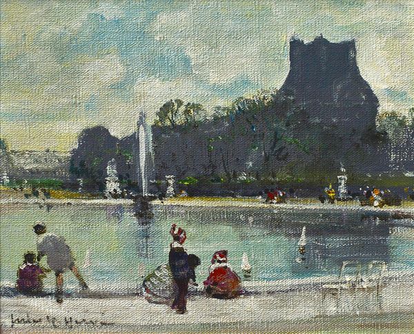 Jules Rene Herve (1887-1981), Scenes in the Tuileries gardens, a pair, oil on canvas, both signed, both furthered signed on reverse, each 21cm x 25cm.