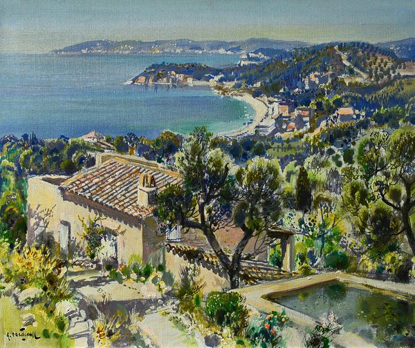Gabriel Deschamps (b.1919), Mediterranean coastal landscape, oil on canvas, signed, 46cm x 53cm. DDS  Illustrated