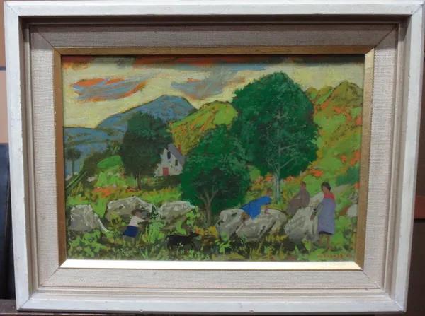 Gregoire Michonze (1902-1982), Landscape; Landscape with figures climbing on rocks, a pair, oil on canvas, both signed and dated '63, each 14.5cm x 20