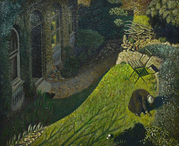 Douglas Percy Bliss (1900-1984), Granny's Garden, oil on board, signed, with a study of a marble head verso, 50cm x 60cm. DDS  Illustrated