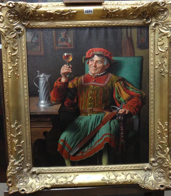 Emil Kuhlmann - Reher (1886 - 1956), A drink for the Jester, oil on canvas, signed and inscribed Munchen, 55cm x 46cm.