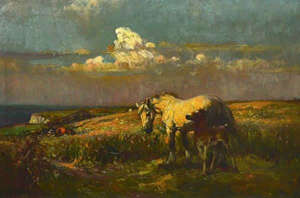 Arthur Spooner (1873-1962) Horse and foal near the coast, oil on canvas, signed, 60cm x 90cm. DDS  Illustrated