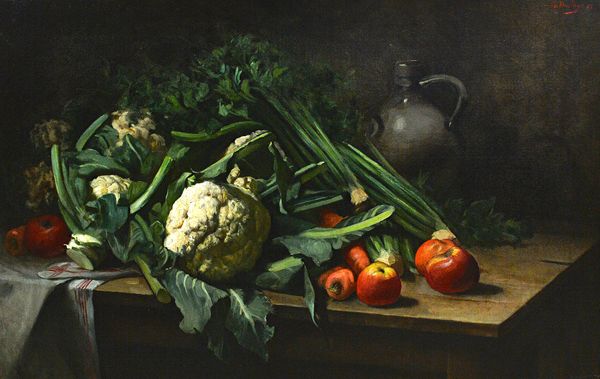Paul Antoine de la Boulaye (1849 - 1926), Still life of fruit and vegetables, oil on canvas, signed and dated '85, 81cm x 130cm.  Illustrated