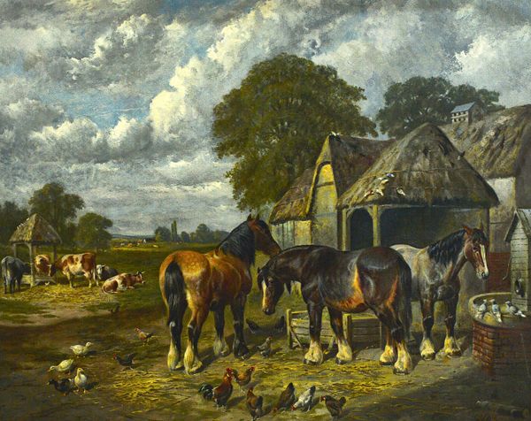 After Samuel Joseph Clark, Farmyard scene, oil on canvas, bears a signature and date, 98cm x 124cm.  Illustrated