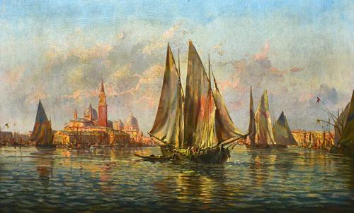 R. G. Demain (early 20th century), San Giorgio Maggiore, Venice, oil on canvas, signed, 48cm x 78cm.  Illustrated