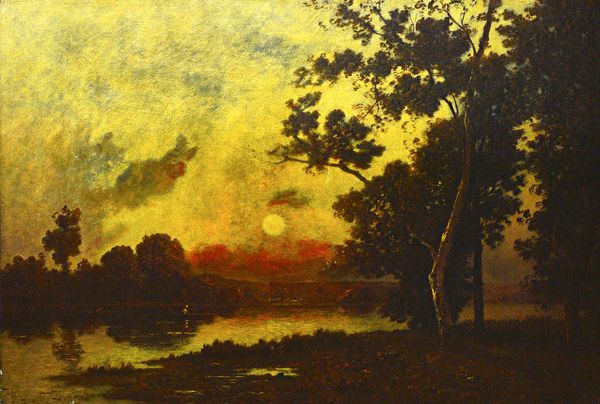Leon Richet (1847-1907), Sunset over the river, oil on canvas, signed, 54cm x 81cm.  Illustrated