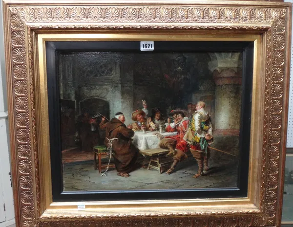 J** E** Jaiper (late 19th century) A merry gathering, oil on panel, signed, 34cm x 44cm.