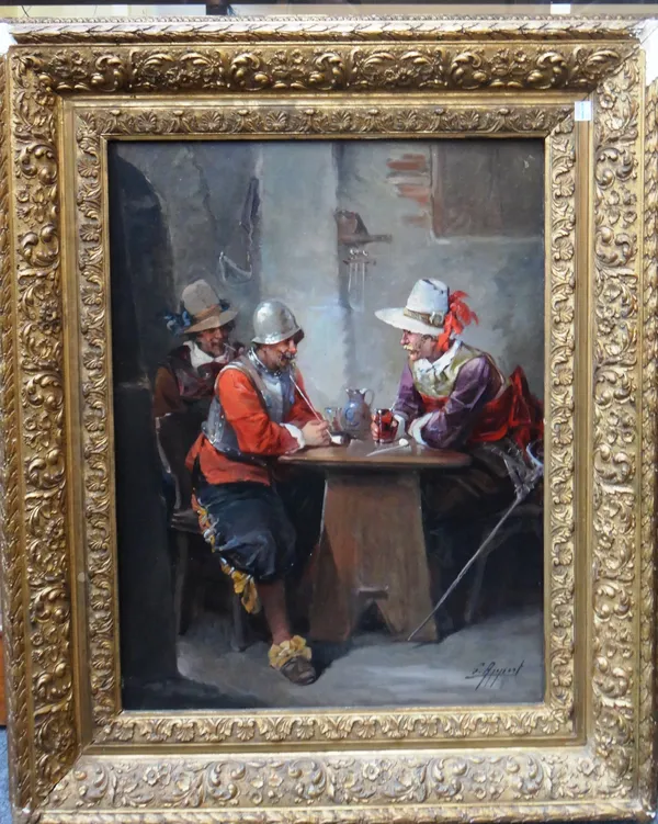 George Appert (1850-1934), Soldiers drinking, oil on panel, signed, 61cm x 44cm.