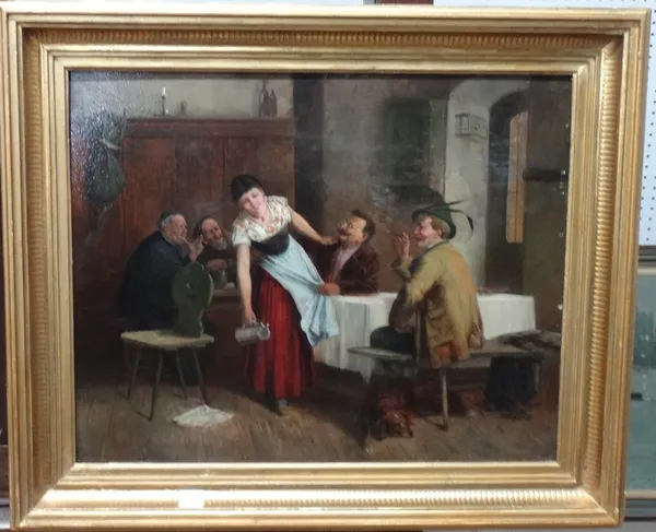 Johann Adalbert Heine (19th century), Flirting with the serving girl, oil on panel, signed and inscribed Munchen, 30cm x 36cm.