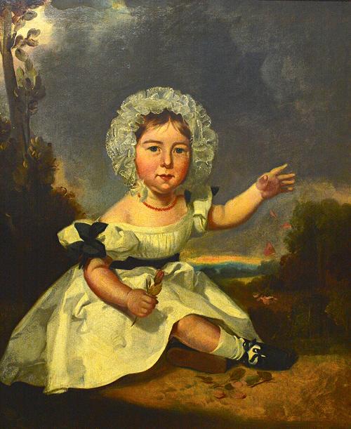 English School (19th century), Portrait of a seated child, oil on canvas, 75cm x 62cm.  Illustrated