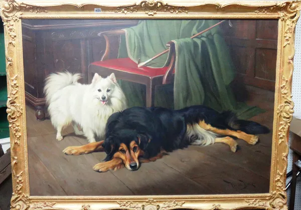 Wright Barker (1864-1941), Waiting for Master, oil on canvas, signed, 90cm x 125cm.
