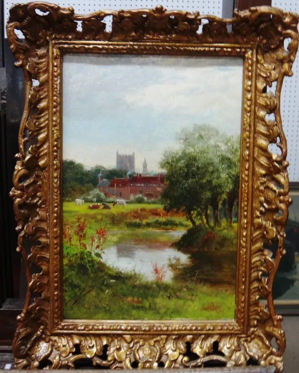 George Vicat Cole (1833-1893), Tewkesbury, oil on canvas, signed and dated '93, bears inscription on reverse, 30cm x 19cm.