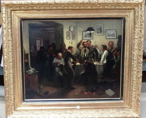 Continental School (19th century), A raucous company, oil on canvas, bears a signature Friedlander, 51cm x 64cm.